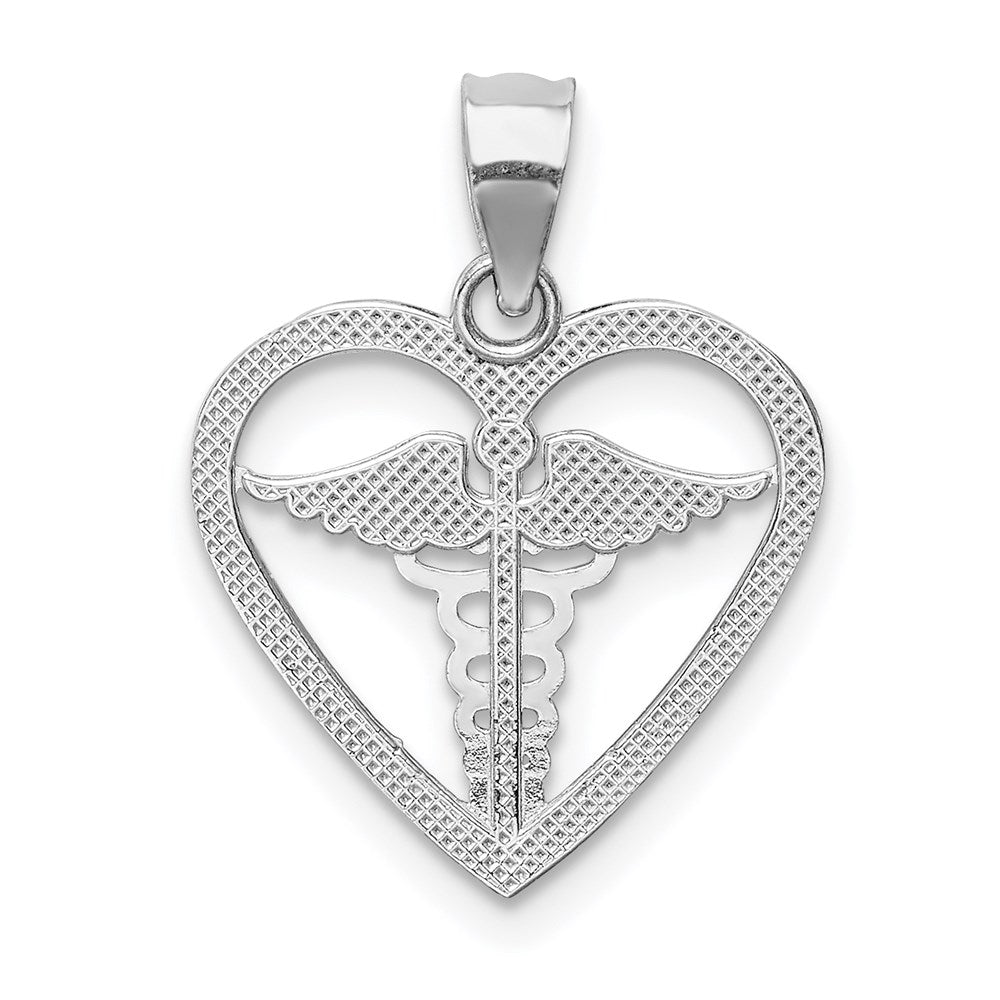 14K White Gold Polished Medical Heart Pendant (0.95 grams)
