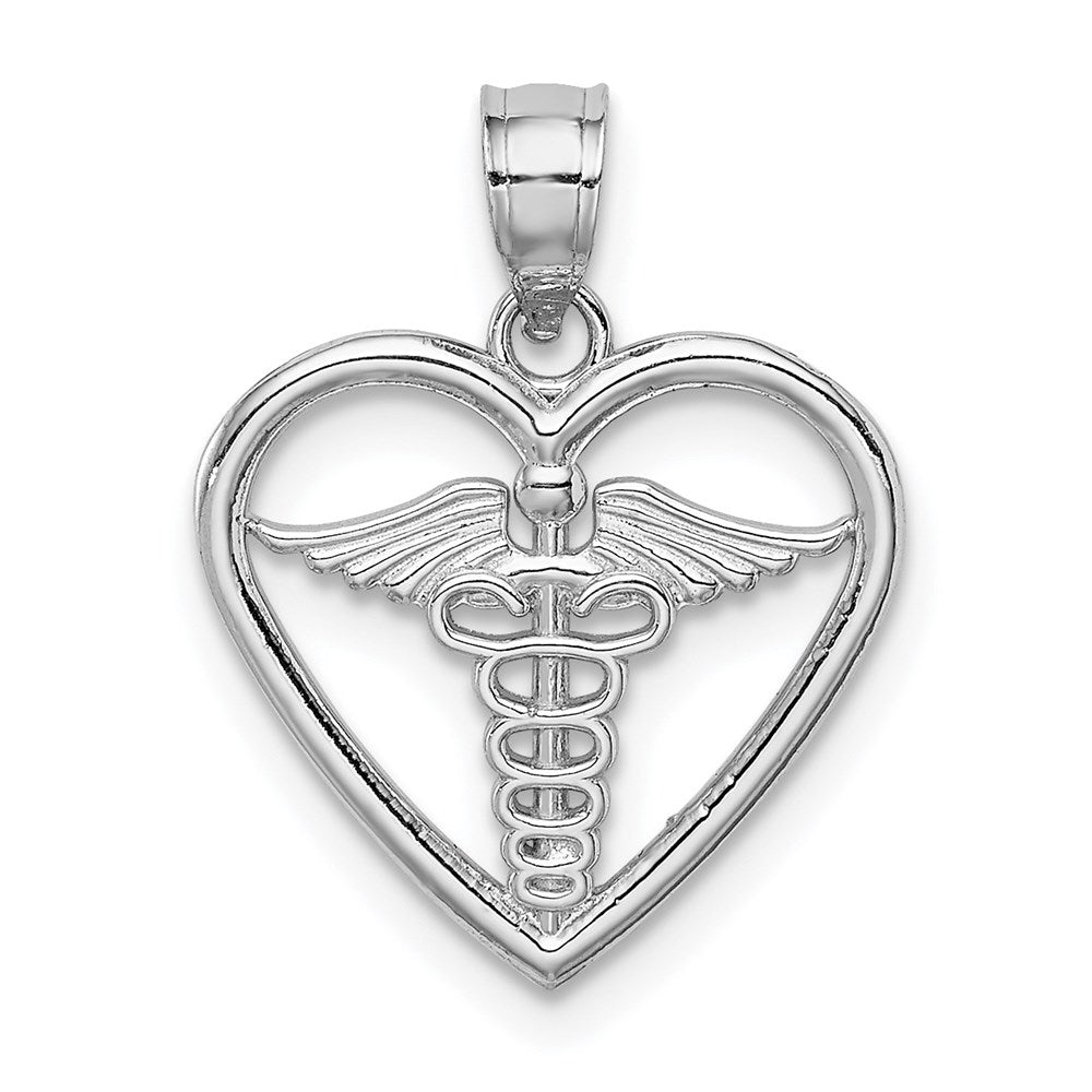 14K White Gold Polished Medical Heart Pendant (0.95 grams)