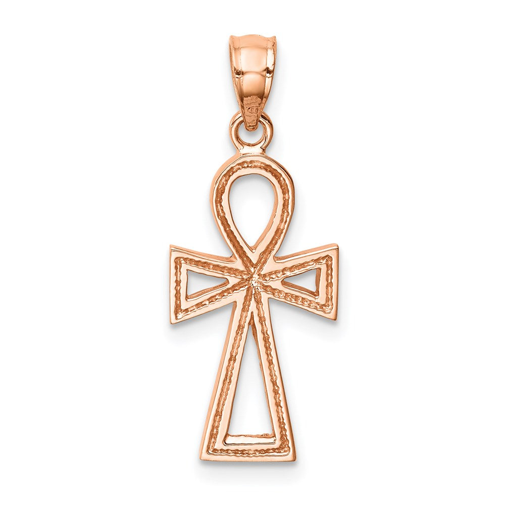 14k Rose Gold 14 mm Rose Polished Ankh Pendant (0.76 grams)