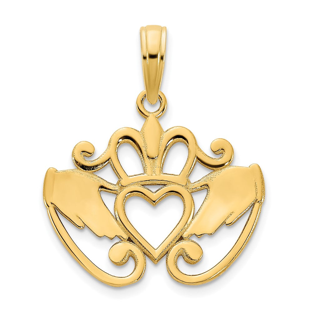 14k Yellow Gold 18.5 mm Fancy Claddagh Pendant (1.35 grams)