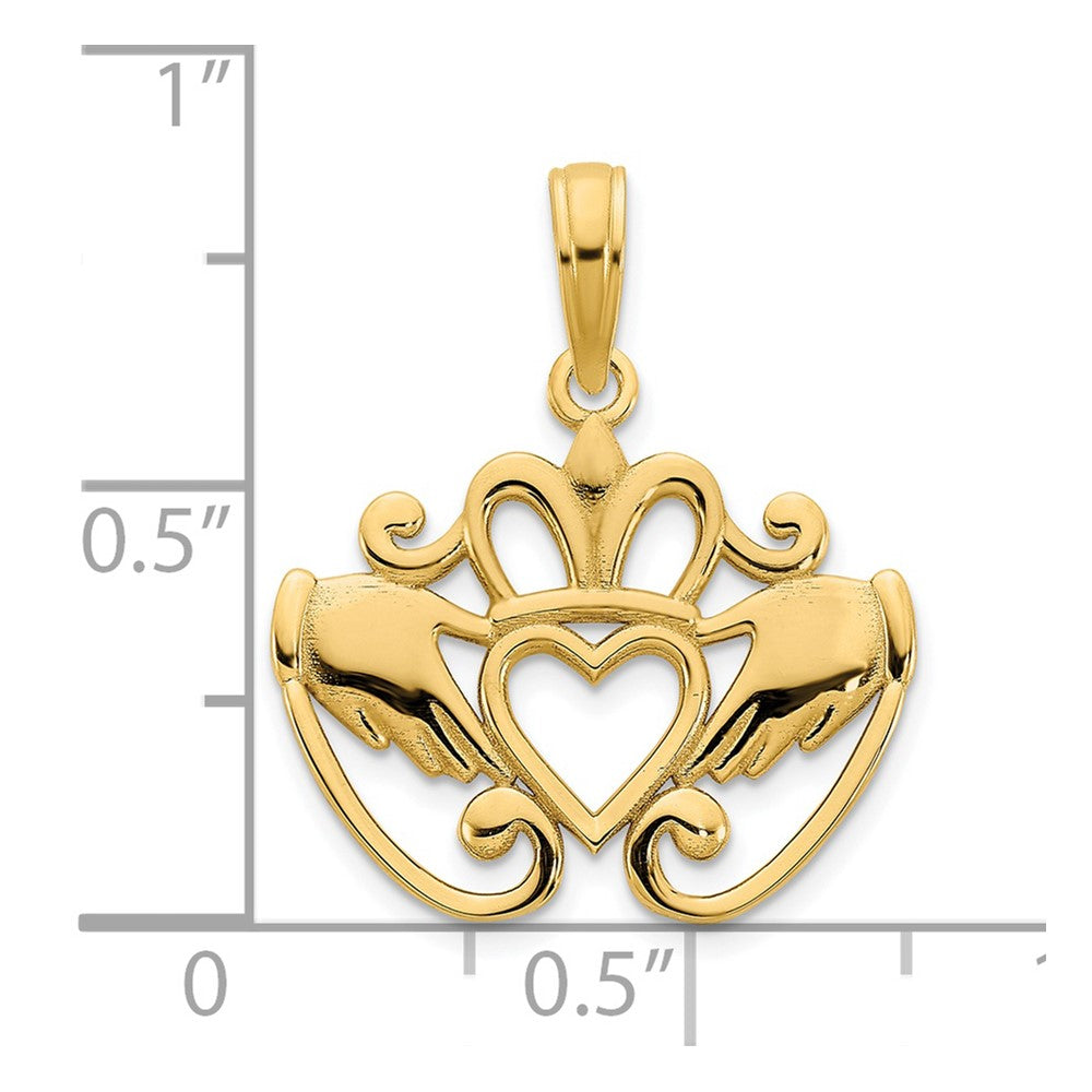 14k Yellow Gold 18.5 mm Fancy Claddagh Pendant (1.35 grams)