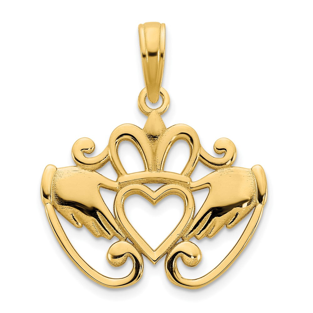 14k Yellow Gold 18.5 mm Fancy Claddagh Pendant (1.35 grams)