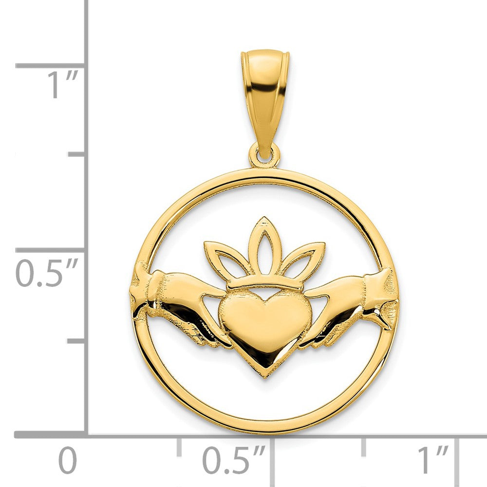 14k Yellow Gold 18.5 mm Claddagh Circle Pendant (1.63 grams)