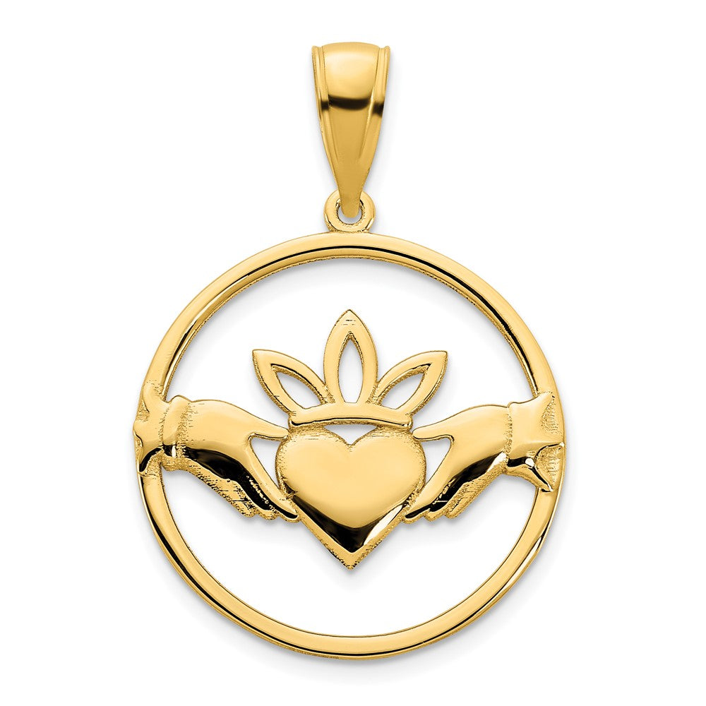 14k Yellow Gold 18.5 mm Claddagh Circle Pendant (1.63 grams)