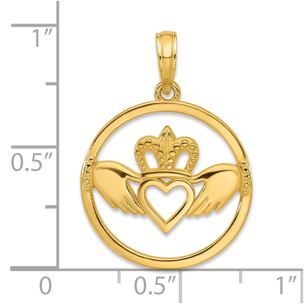 14k Yellow Gold 18 mm Claddagh Circle Pendant (1.79 grams)