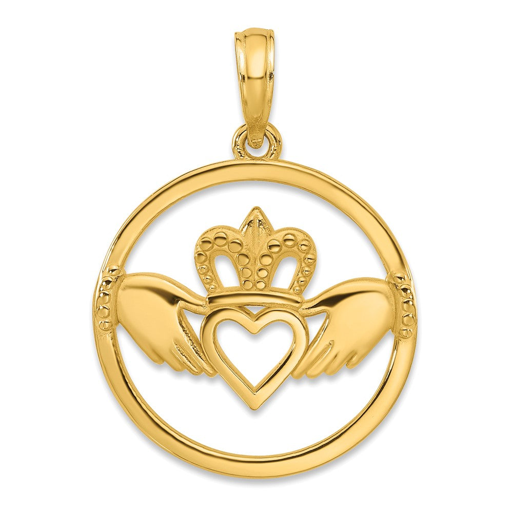 14k Yellow Gold 18 mm Claddagh Circle Pendant (1.79 grams)