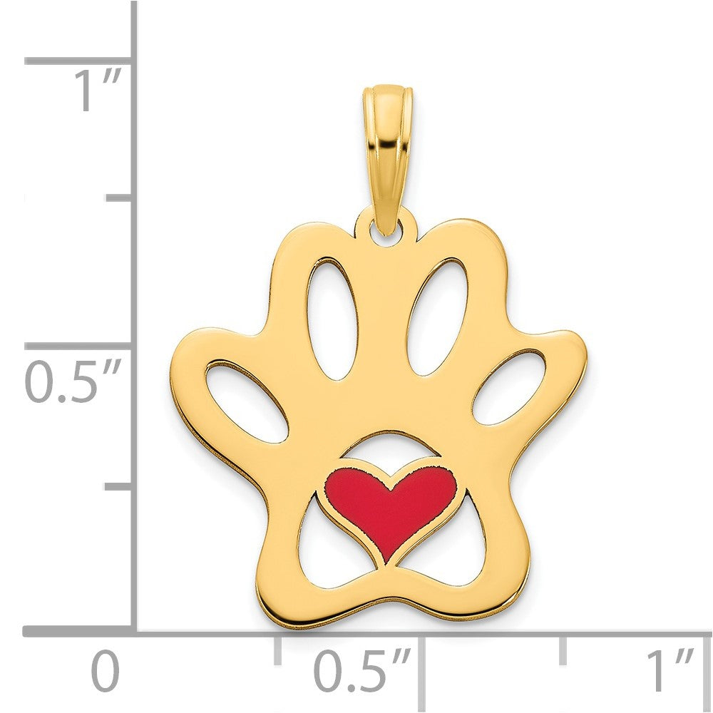 14k Red Epoxy Paw Print with Heart Pendant (1.44 grams)