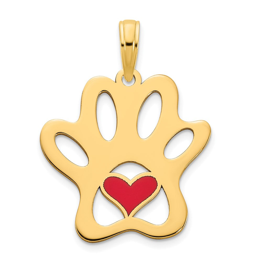 14k Red Epoxy Paw Print with Heart Pendant (1.44 grams)