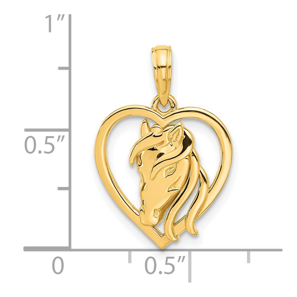 14k Polished Horse Head In Heart Pendant (1.57 grams)