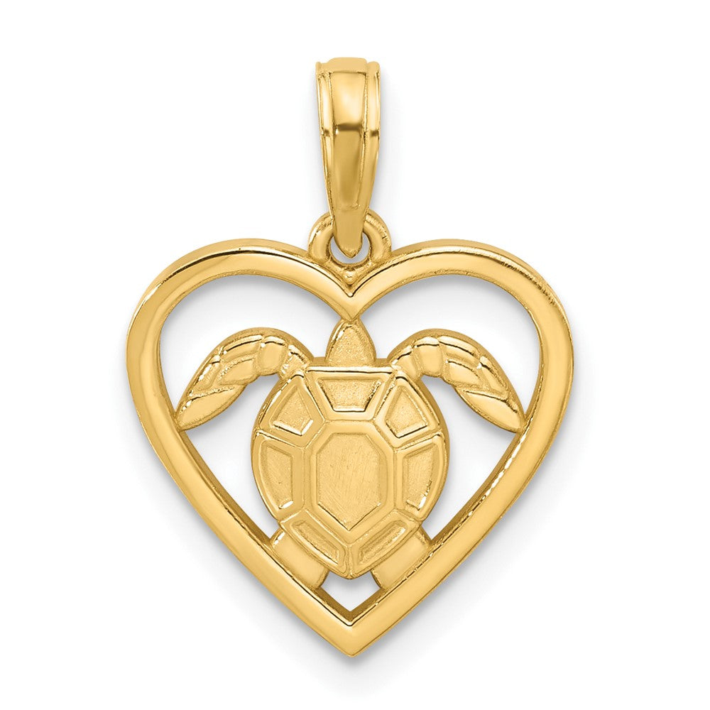 14k Yellow Gold 15 mm Polished Turtle in Heart Pendant (1.57 grams)