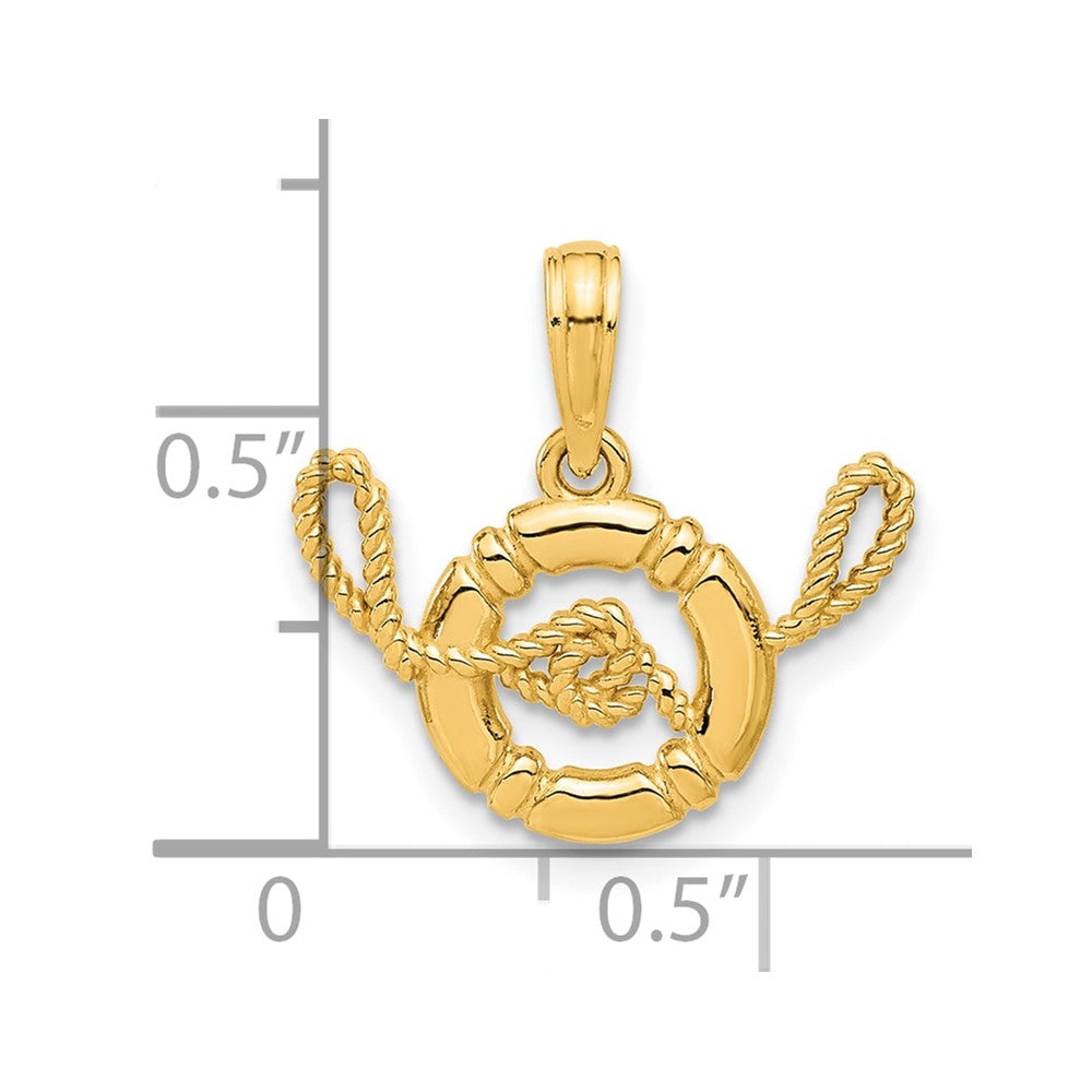 14k Yellow Gold 18 mm Polished Life Preserver with Rope Pendant (1.13 grams)