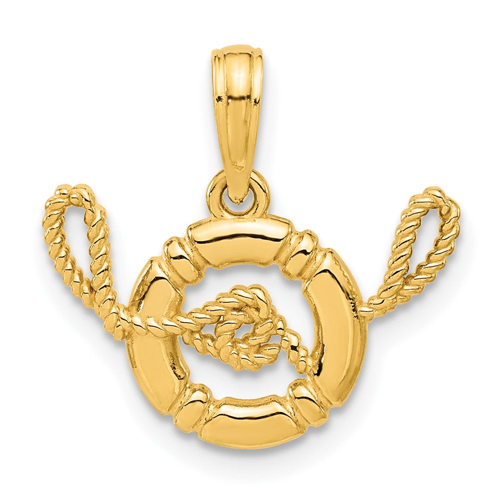 14k Yellow Gold 18 mm Polished Life Preserver with Rope Pendant (1.13 grams)