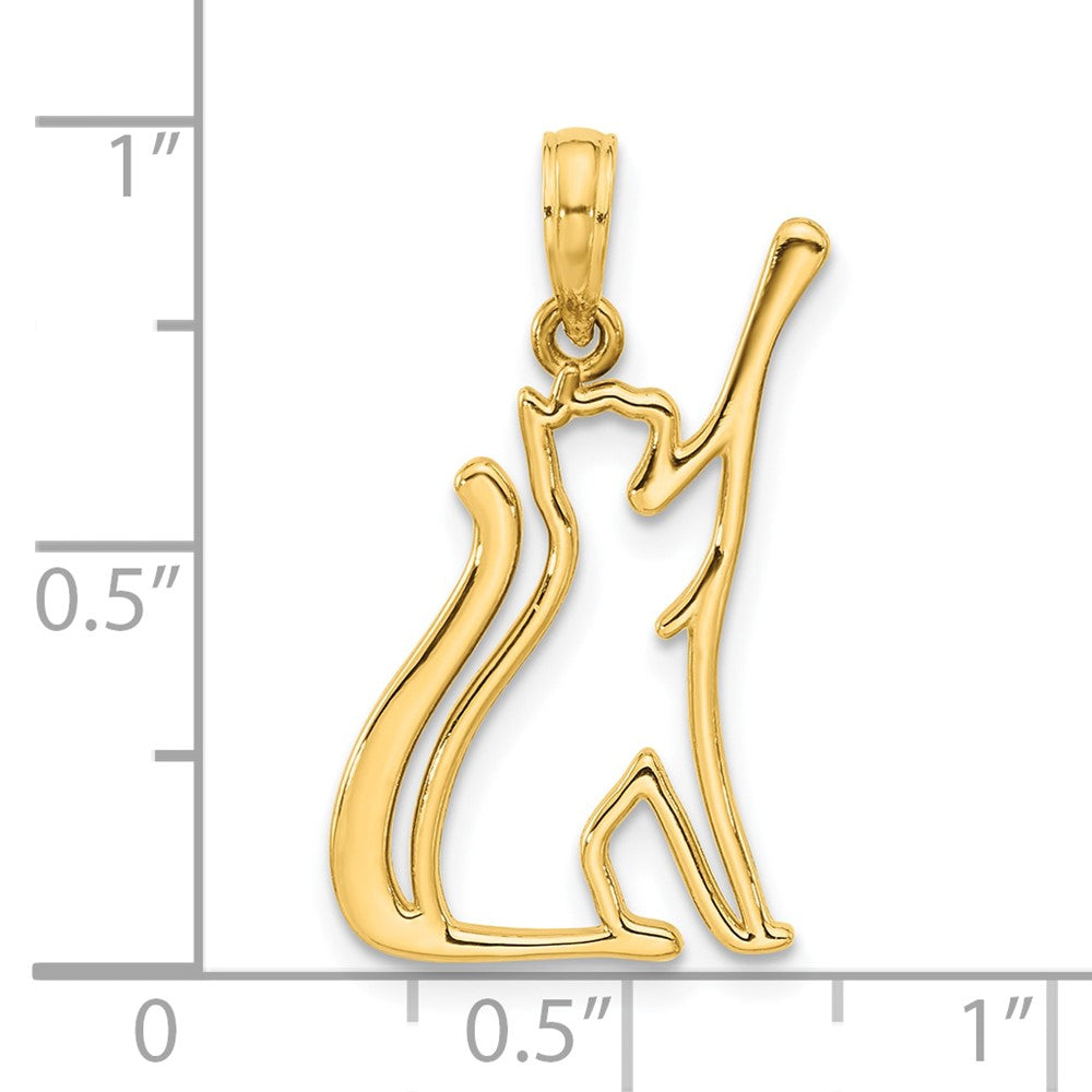 14k Yellow Gold 14 mm Polished Cat Reaching Pendant