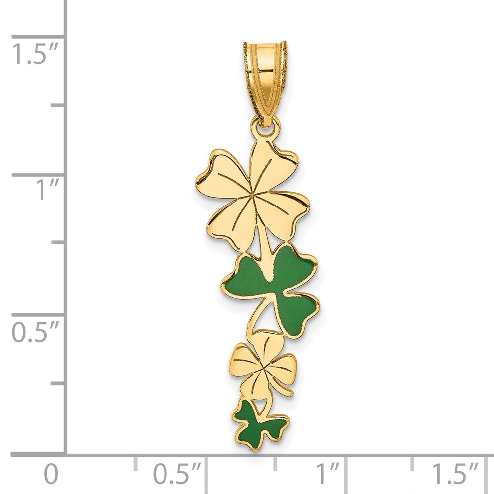 14k Yellow Gold 10 mm Polished with Green Enameled Clovers Pendant (1.19 grams)