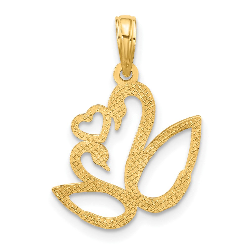 14k Yellow & Rhodium 18.25 mm  Polished Fancy Heart and Swans Charm (1.22 grams)