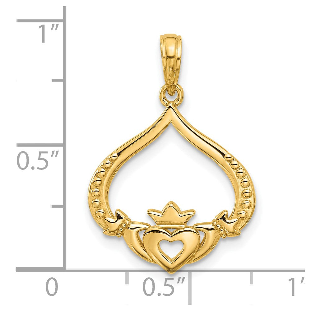 14k Yellow Gold 17.8 mm Polished Claddagh Pendant (1.57 grams)