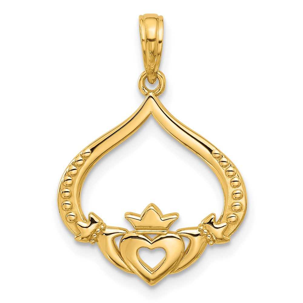 14k Yellow Gold 17.8 mm Polished Claddagh Pendant (1.57 grams)