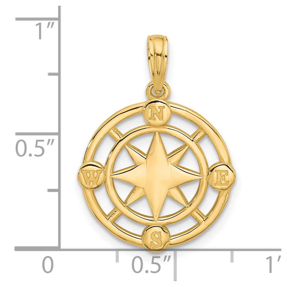 14k Yellow Gold 18 mm Polished Round Compass Charm (1.95 grams)