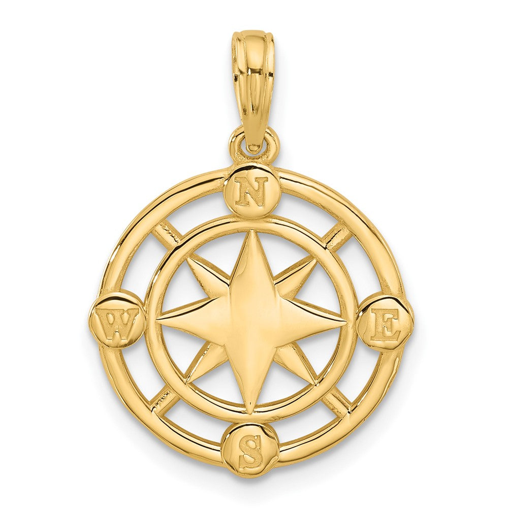 14k Yellow Gold 18 mm Polished Round Compass Charm (1.95 grams)