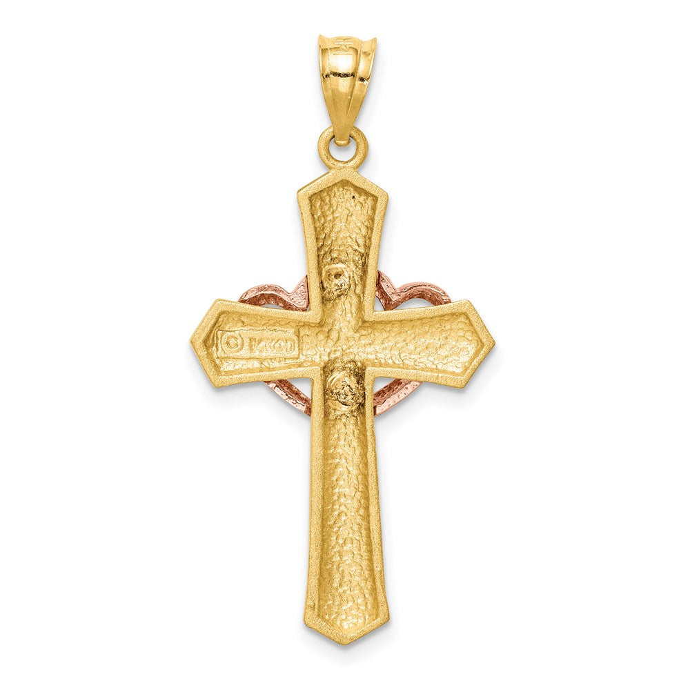 14k Two-tone Double Heart Cross Charm (3.99 grams)