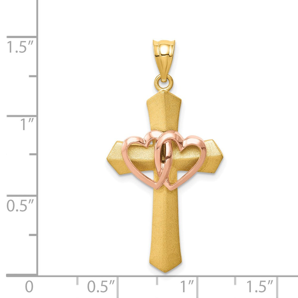14k Two-tone Double Heart Cross Charm (3.99 grams)