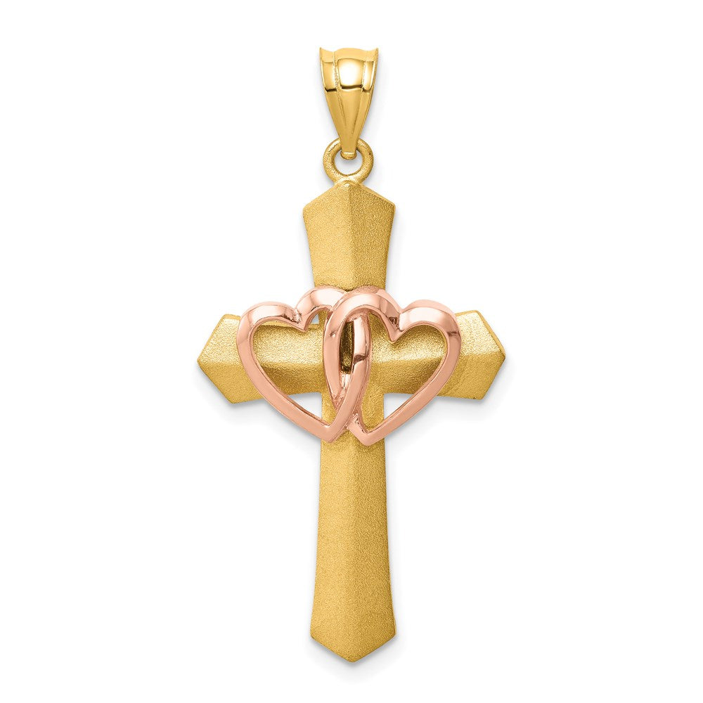 14k Two-tone Double Heart Cross Charm (3.99 grams)