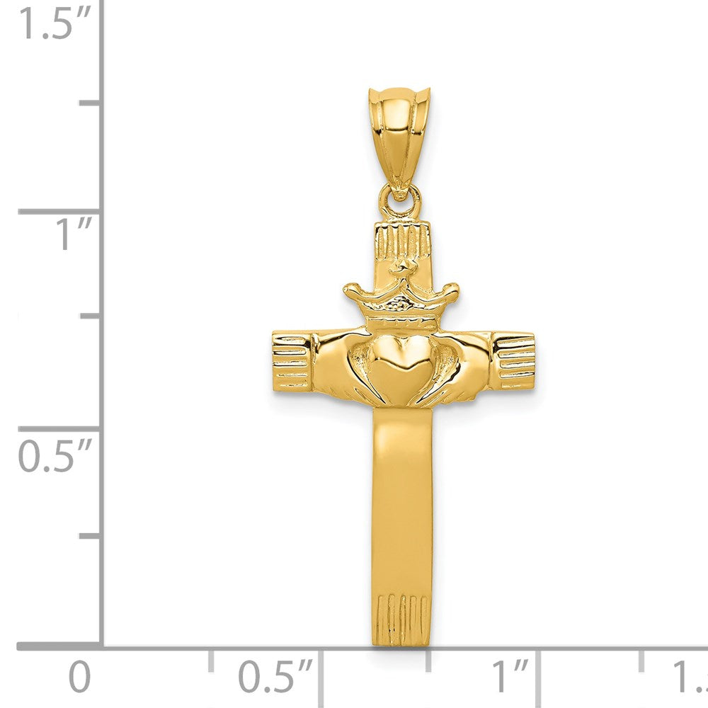 14k Yellow Gold 15 mm Claddagh Cross Pendant (1.94 grams)