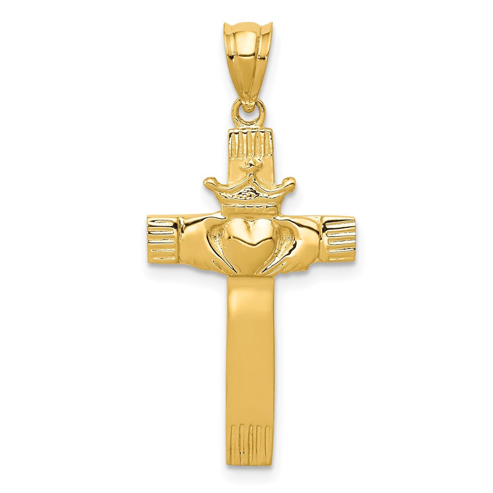 14k Yellow Gold 15 mm Claddagh Cross Pendant (1.94 grams)