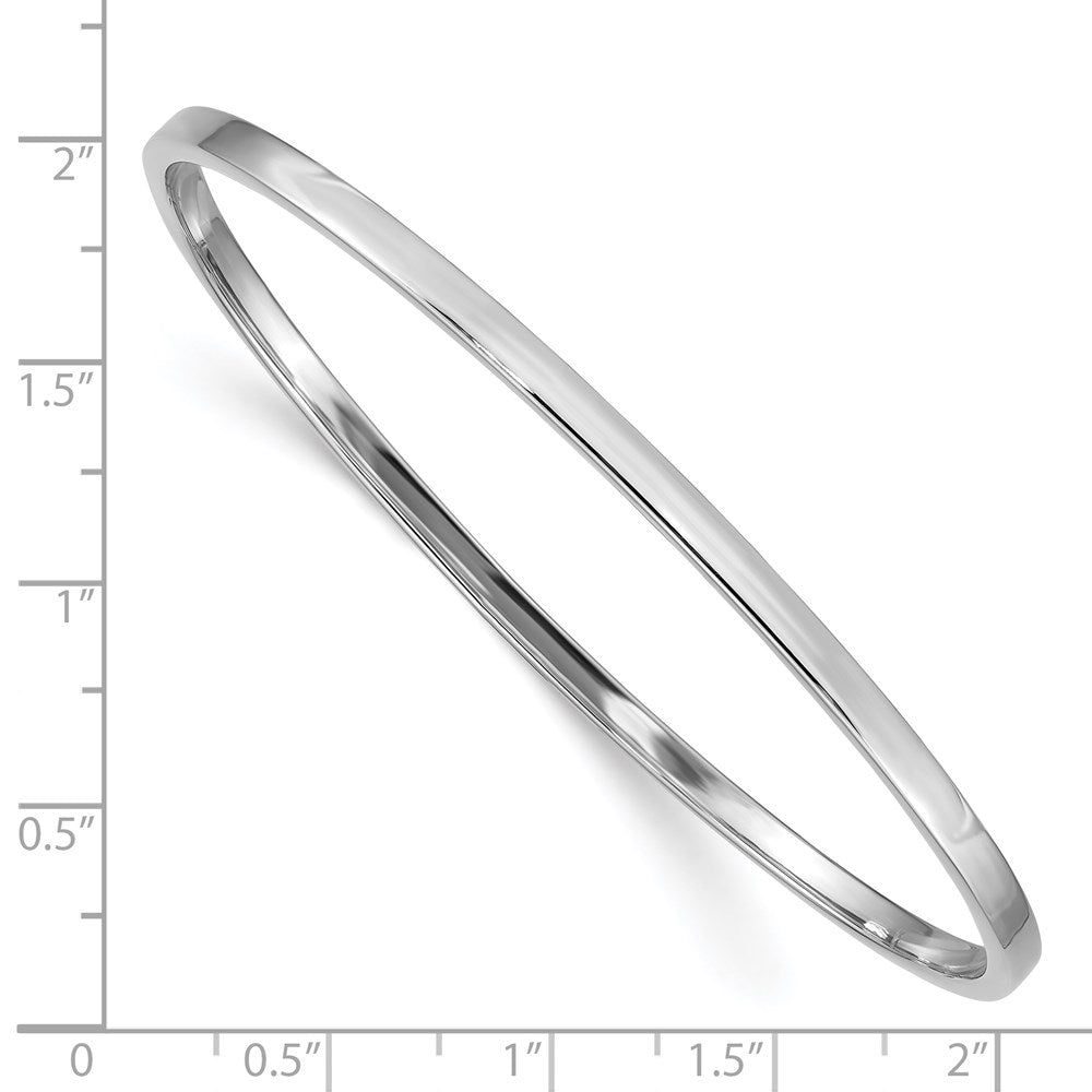 14k White Gold 3 mm Polished Square Tube Slip-on Bangle (3.85 grams)