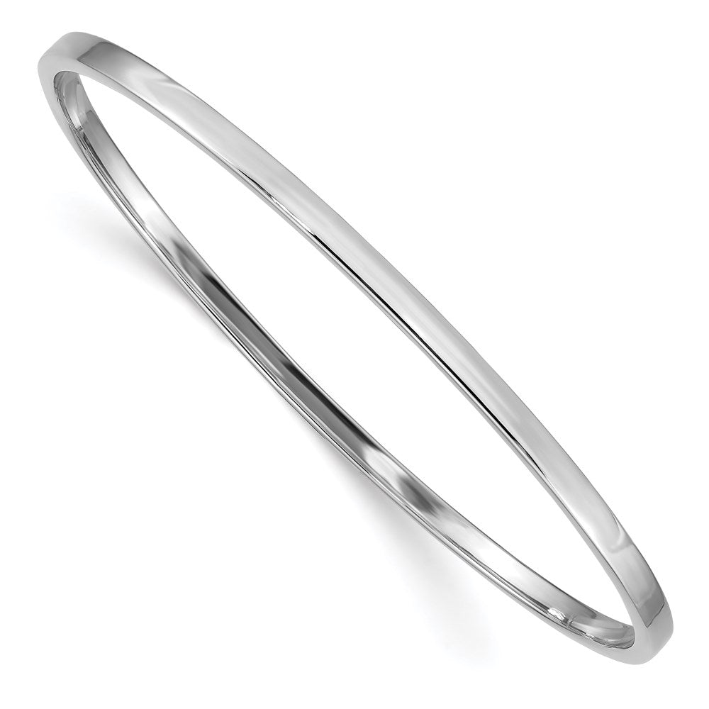 14k White Gold 3 mm Polished Square Tube Slip-on Bangle (3.85 grams)