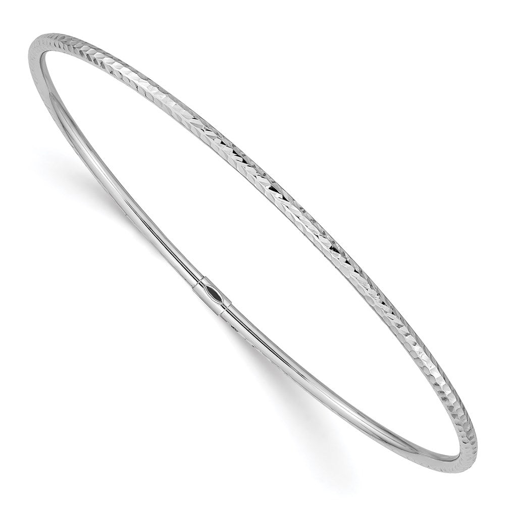 14k White Gold 2 mm Diamond-cut Slip-on Bangle (1.95 grams)