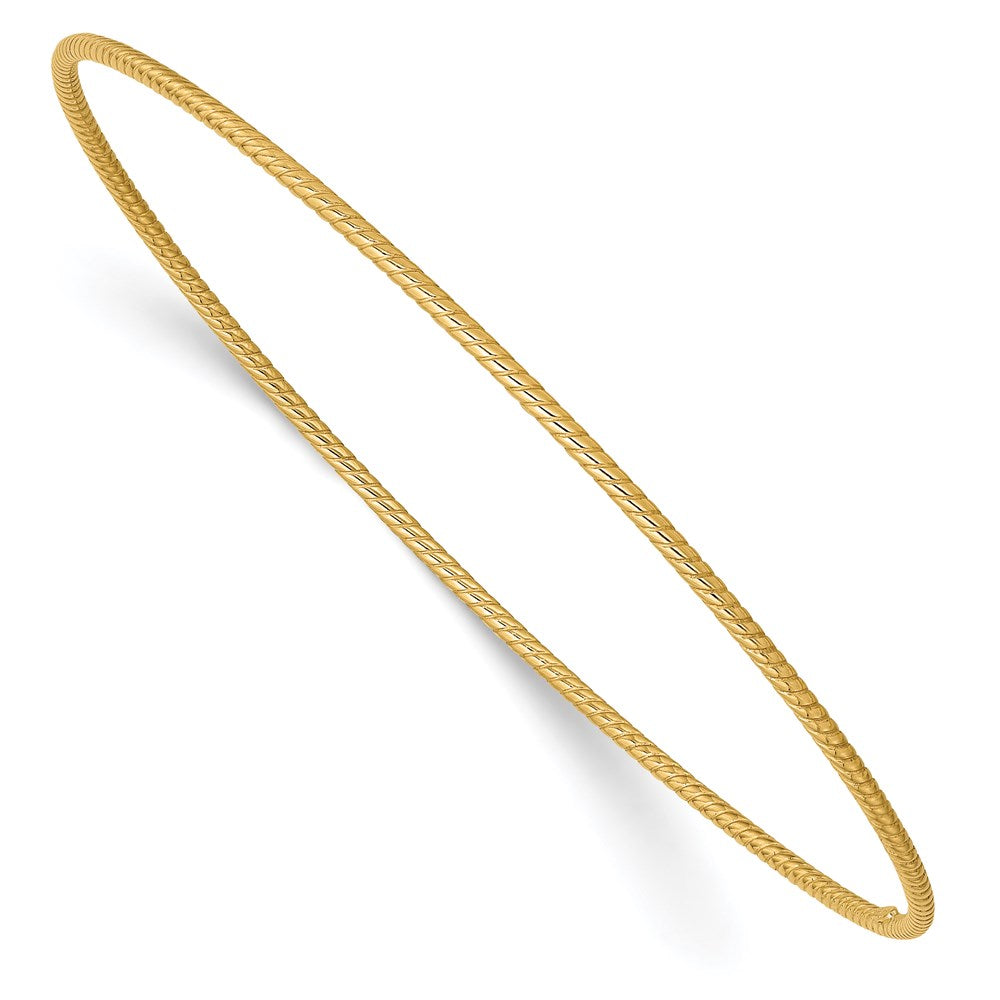 14k Yellow Gold 1.5 mm Textured Slip-on Bangle Bracelet (1.87 grams)