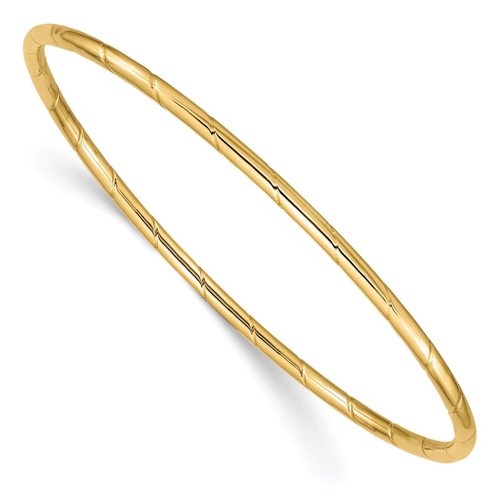 14k Yellow Gold 2.5 mm Grooved Slip-on Bangle (1.92 grams)