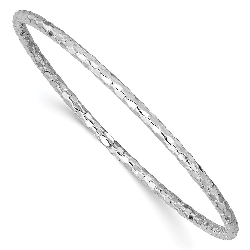 14k White Gold 3 mm Textured Slip-on Bangle Bracelet (2.61 grams)