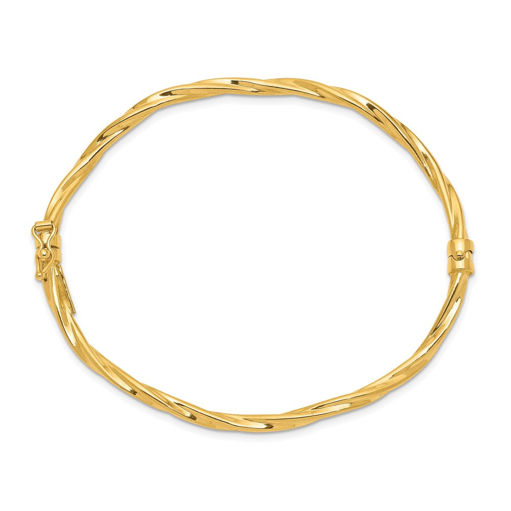 14k Yellow Gold 3 mm Polished Twisted Hinged Bangle Bracelet (3.79 grams)