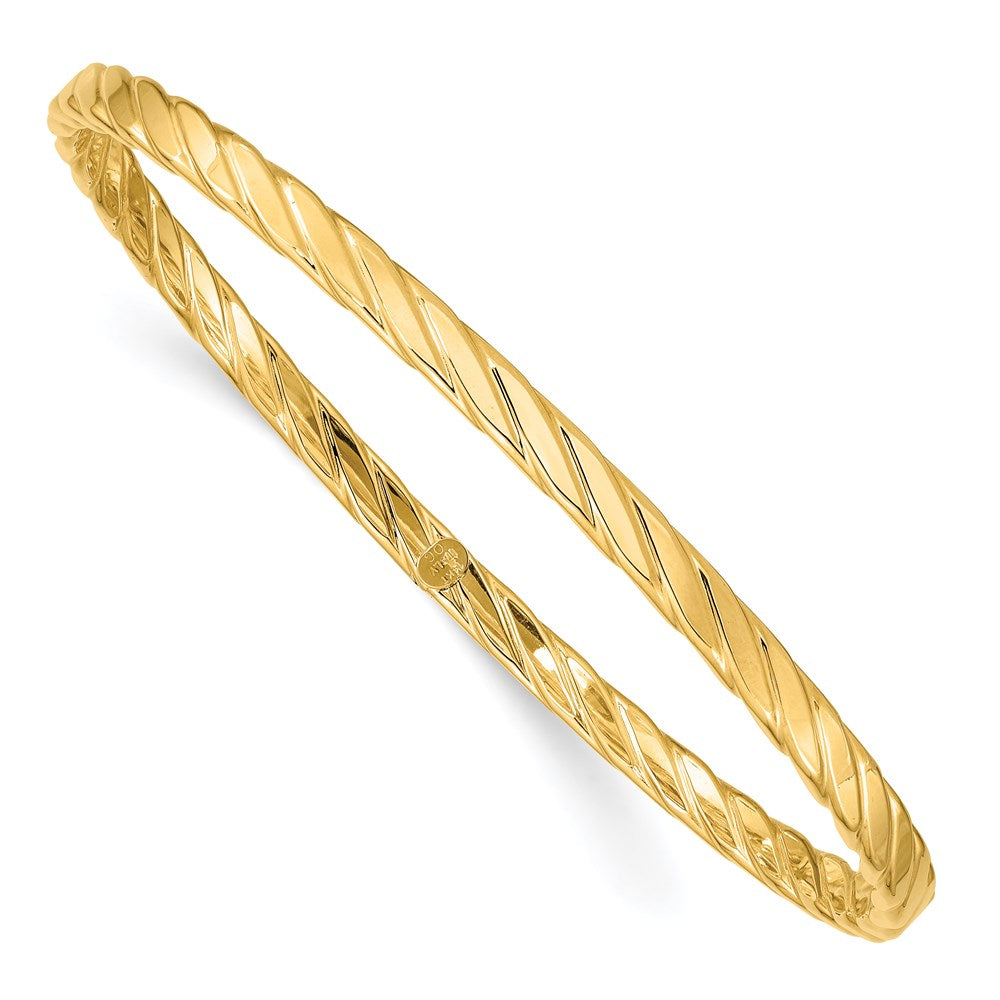 14k Yellow Gold 4 mm Textured Twist Slip-on Bangle (4.37 grams)