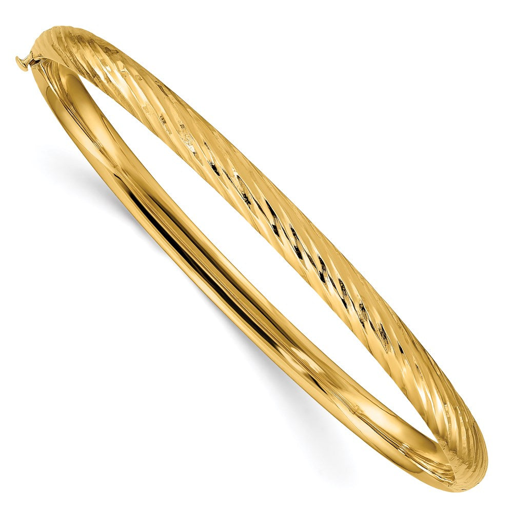 14k Yellow Gold 4.75 mm 3/16 Textured Hinged Bangle (4.82 grams)