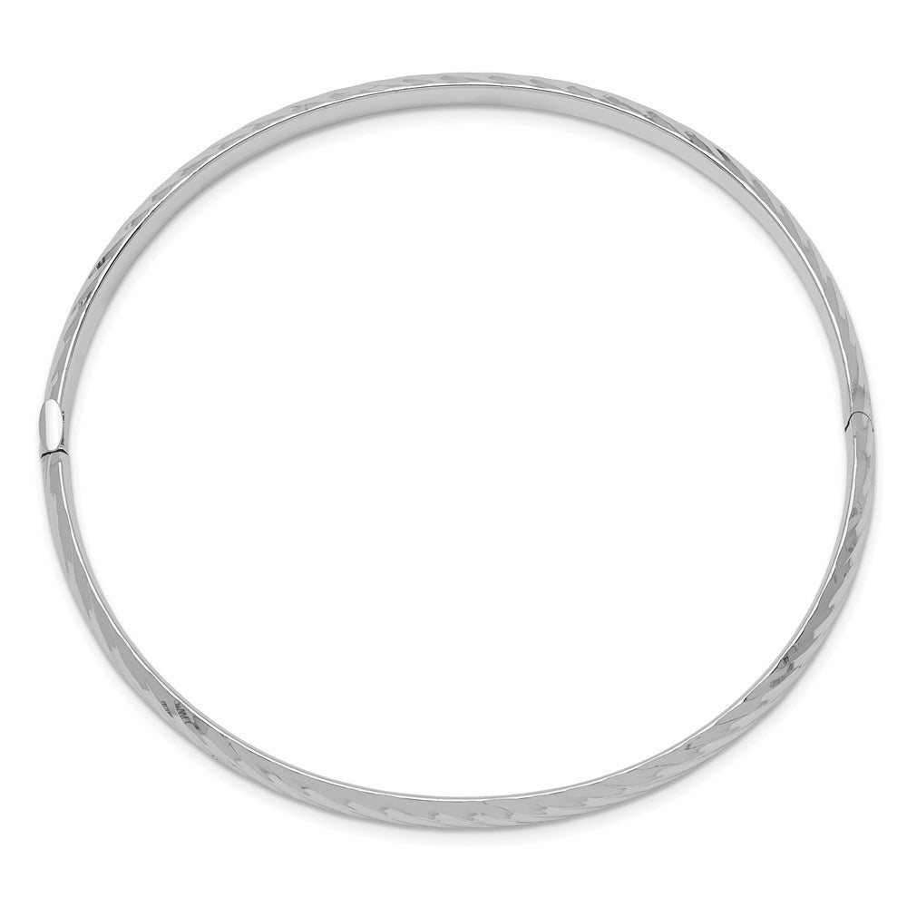 14k White Gold 4.75 mm 3/16 Textured Hinged Bangle (4.58 grams)