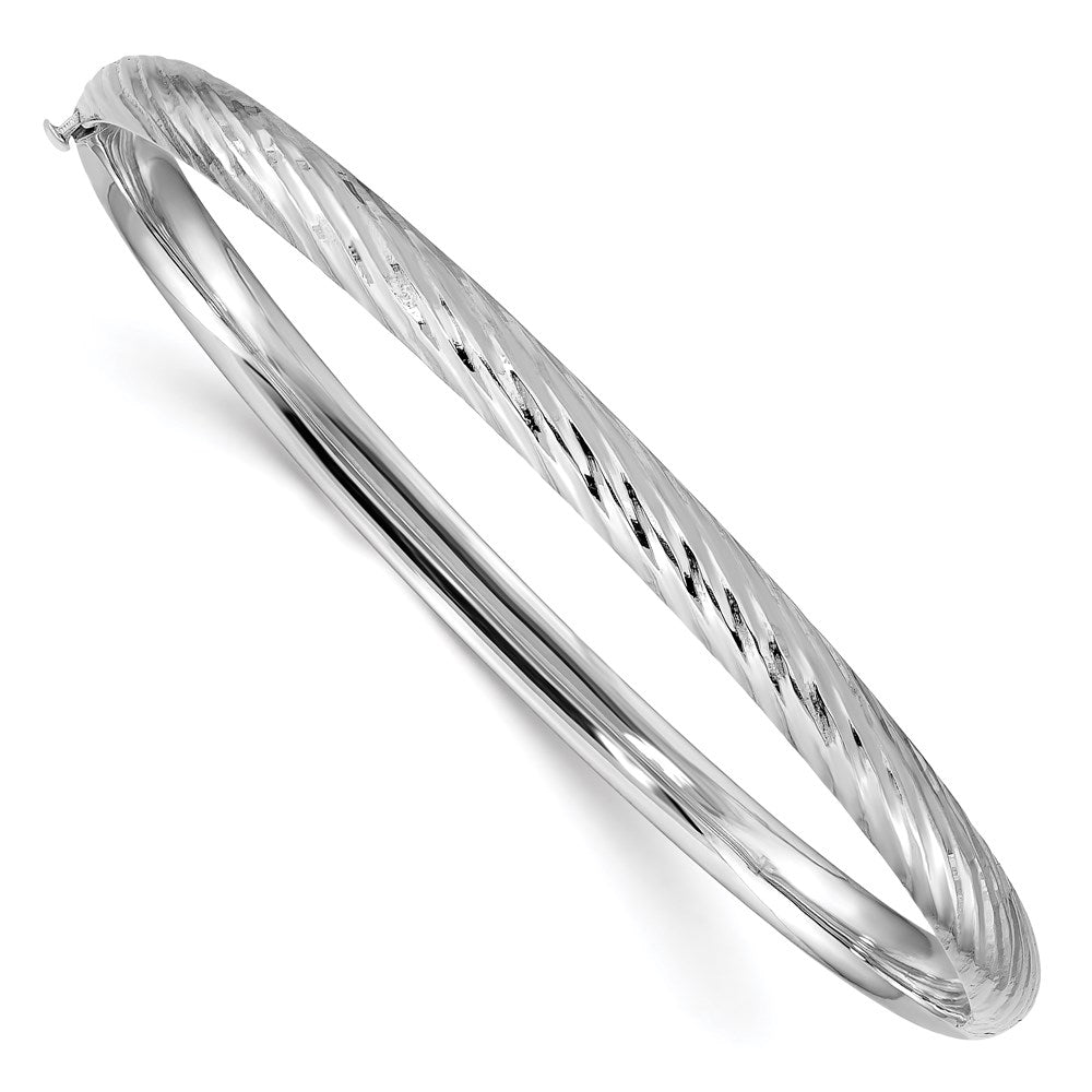 14k White Gold 4.75 mm 3/16 Textured Hinged Bangle (4.58 grams)