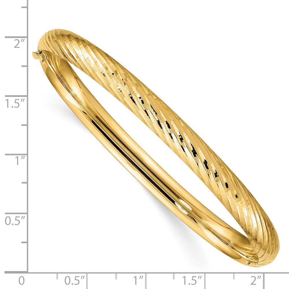 14k Yellow Gold 6 mm 4/1 Textured Hinged Bangle (6.36 grams)