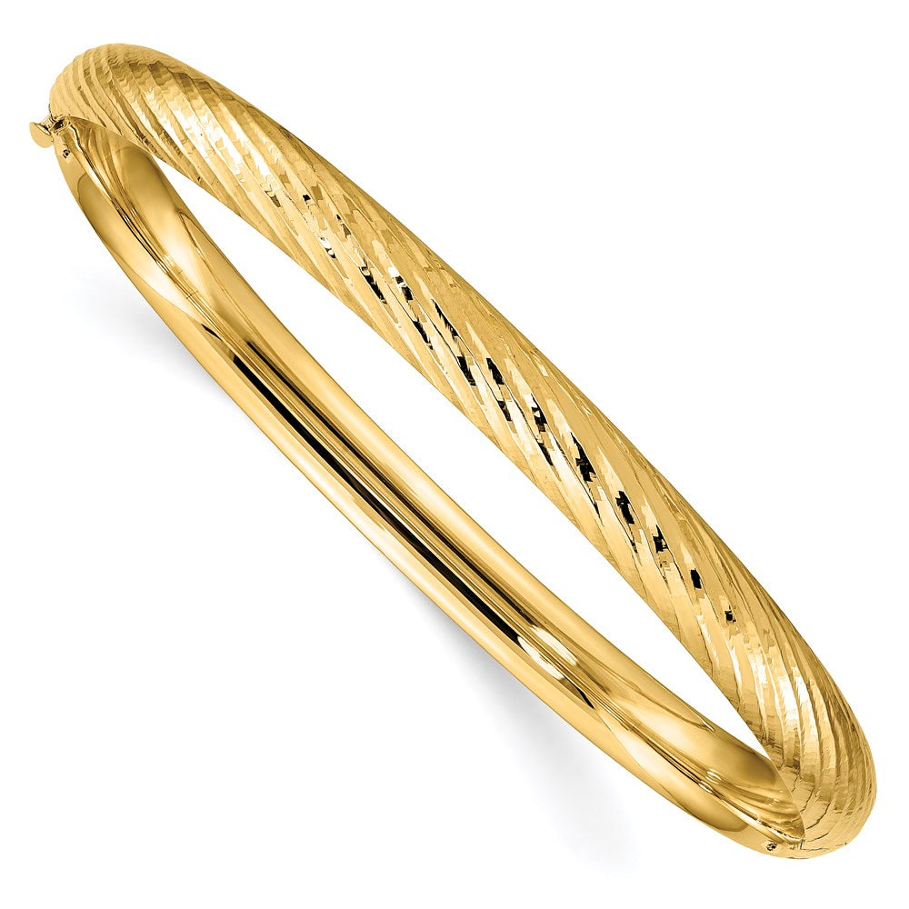 14k Yellow Gold 6 mm 4/1 Textured Hinged Bangle (6.36 grams)