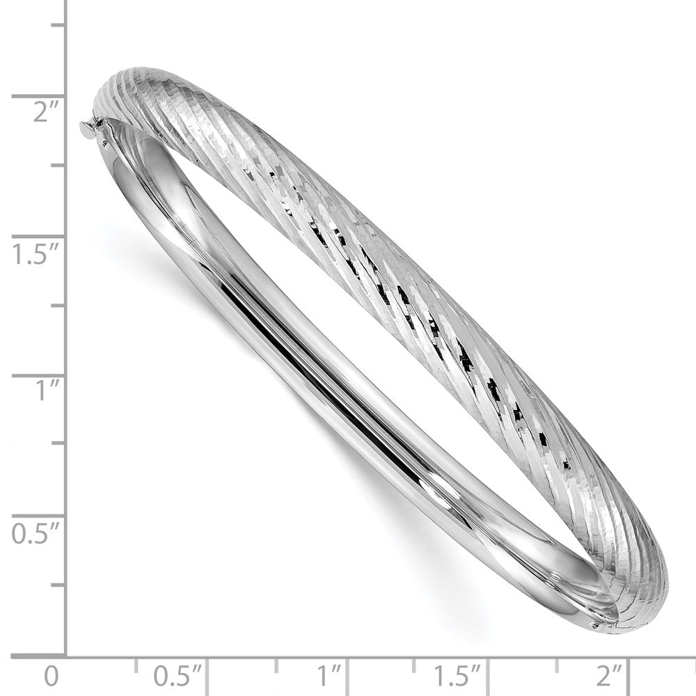 14k White Gold 6 mm 4/1 Textured Hinged Bangle (6.75 grams)