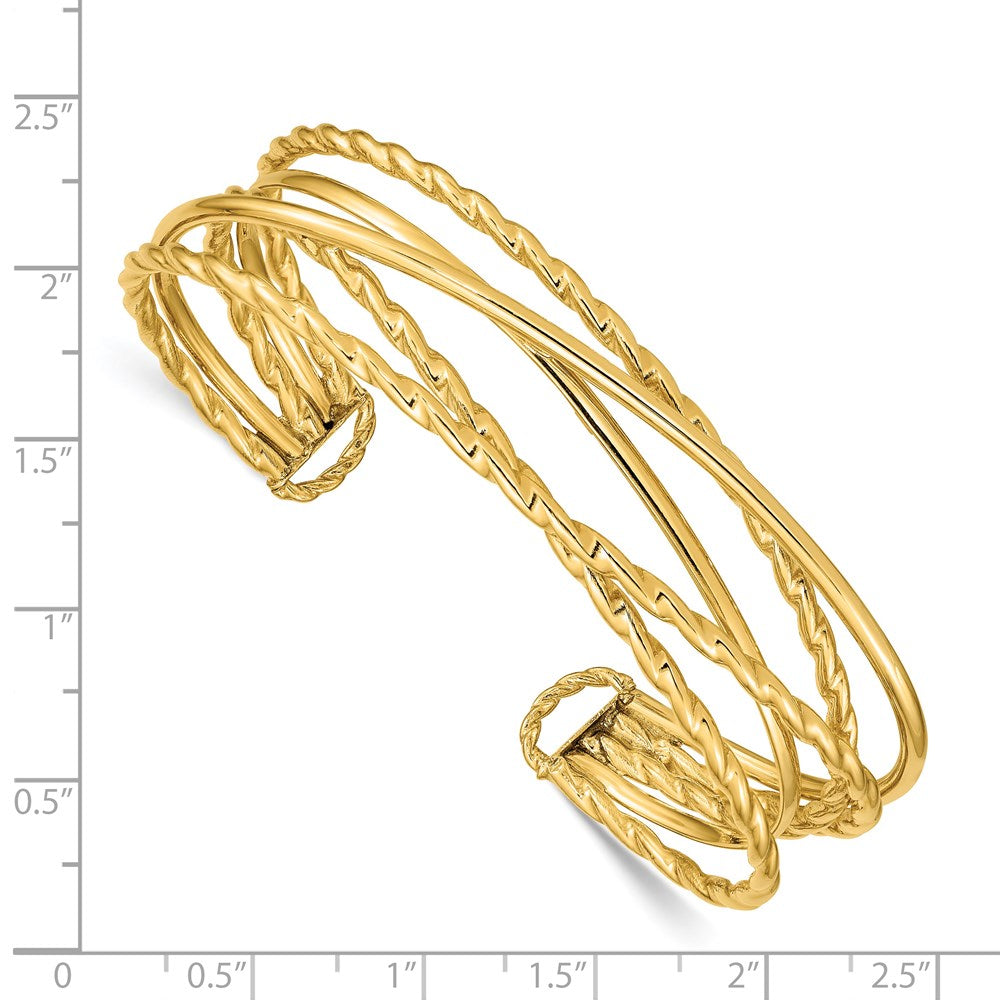 14k Yellow Gold 15 mm Polished Multi Tube Cuff Bangle (7.81 grams)