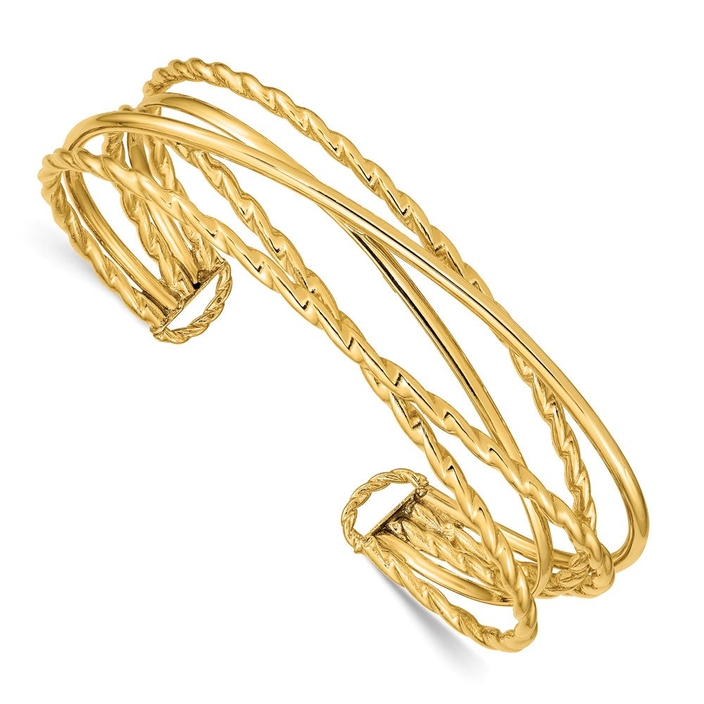 14k Yellow Gold 15 mm Polished Multi Tube Cuff Bangle (7.81 grams)