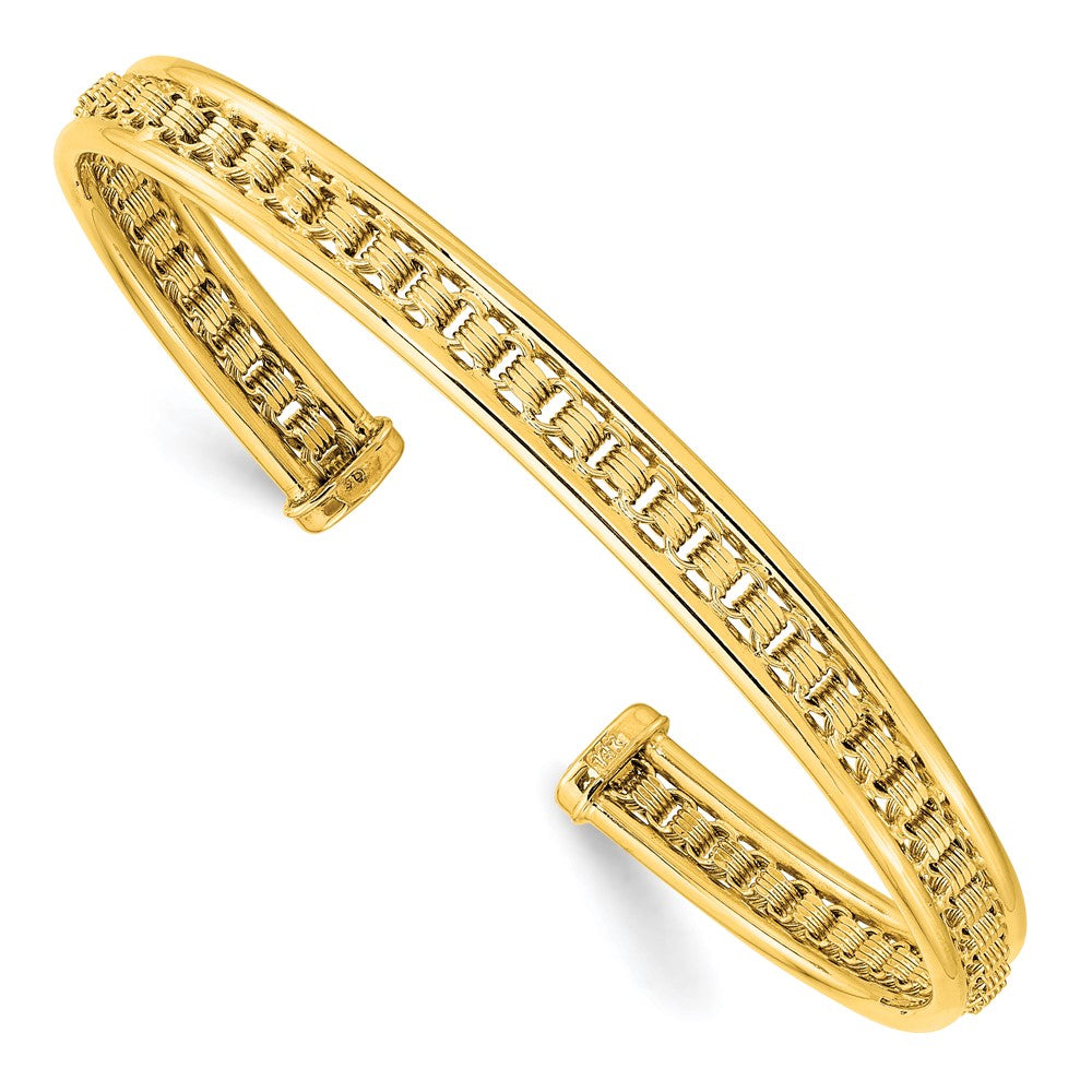 14k Yellow Gold 6.8 mm Polished & Textured Cuff Bangle (6.22 grams)