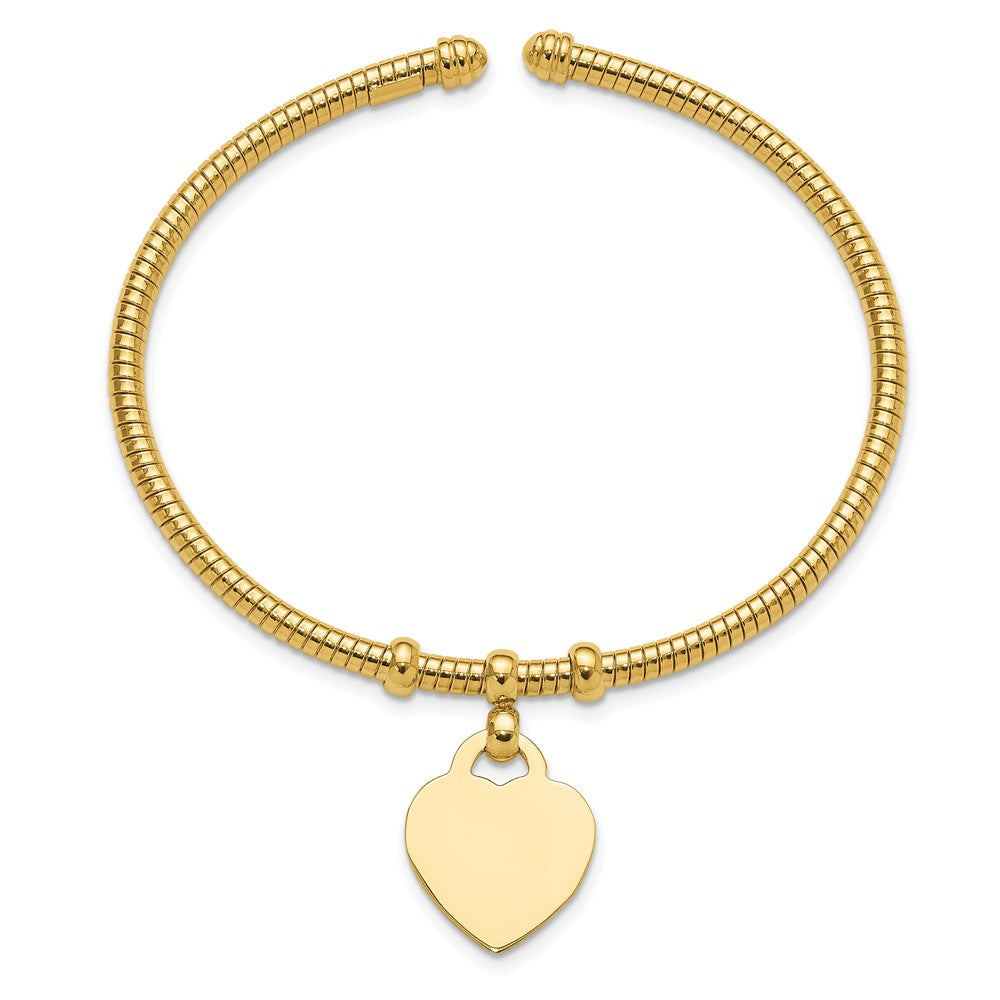 14K Polished and Textured Flexible Heart Dangle Bangle Bracelet (11.04 grams)