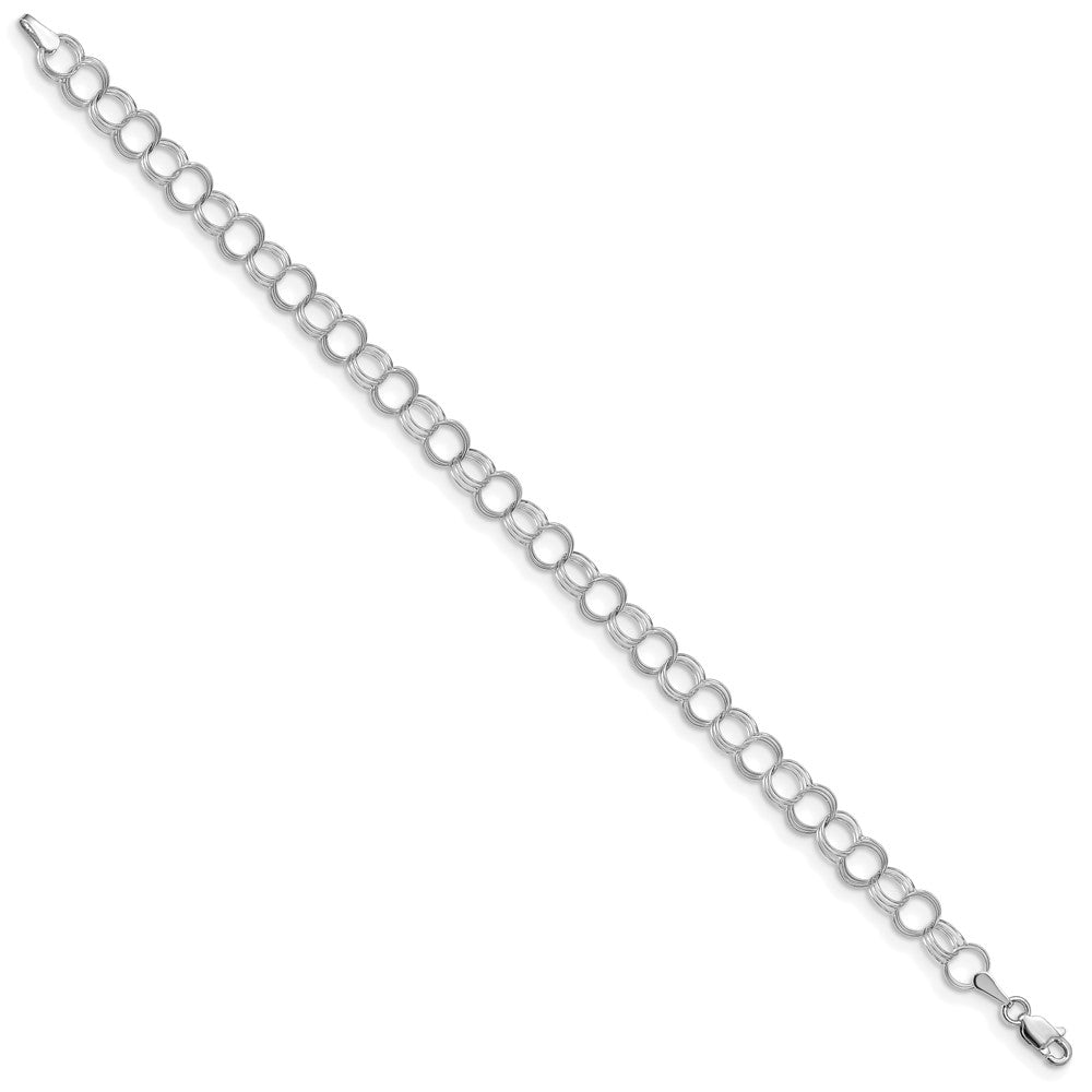 14k White Gold 6 mm Solid Triple Link Charm Bracelet (2.37 grams)