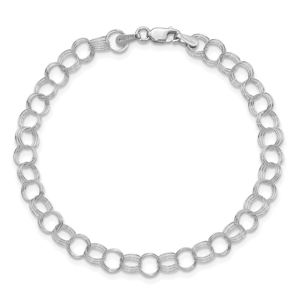 14k White Gold 6 mm Solid Triple Link Charm Bracelet (2.37 grams)