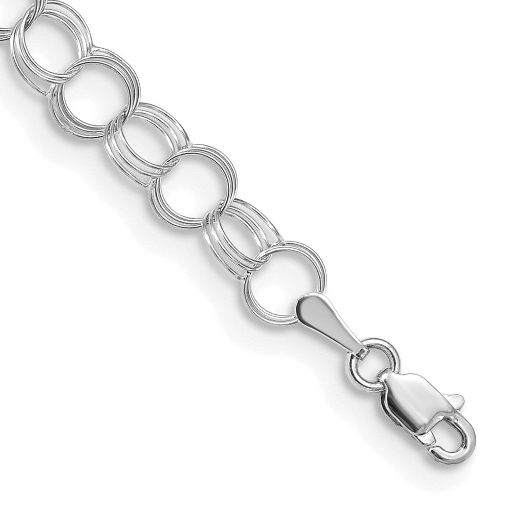 14k White Gold 6 mm Solid Triple Link Charm Bracelet (2.37 grams)