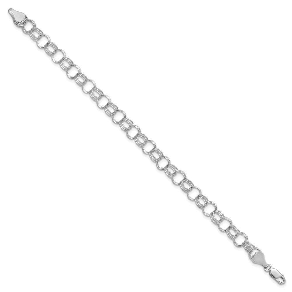 14k White Gold 7 mm Solid Triple Link Charm Bracelet (6.11 grams)